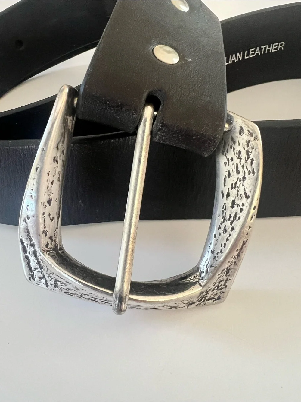 Sculptural leather belt silver modernist Silpada designs Italian leather size L